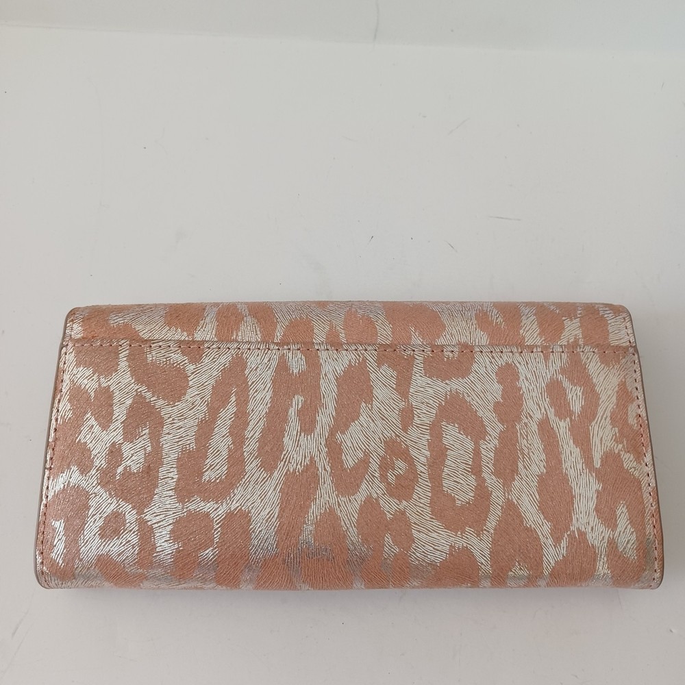 Lodis Metallic Animal Leopard Print Wallet Clutch Peach Pink Silver‎ Bi-Fold - Picture 5 of 10